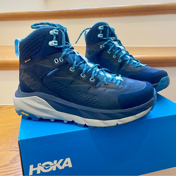 Hoka Shoes Nwt Hoka Kaha Gtx Womens Hiking Boots Waterproof Gore Tex Blue Grey Navy Poshmark